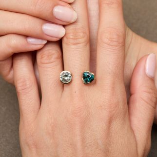 Bague Toi et Moi - Saphir Teal et Vert amande