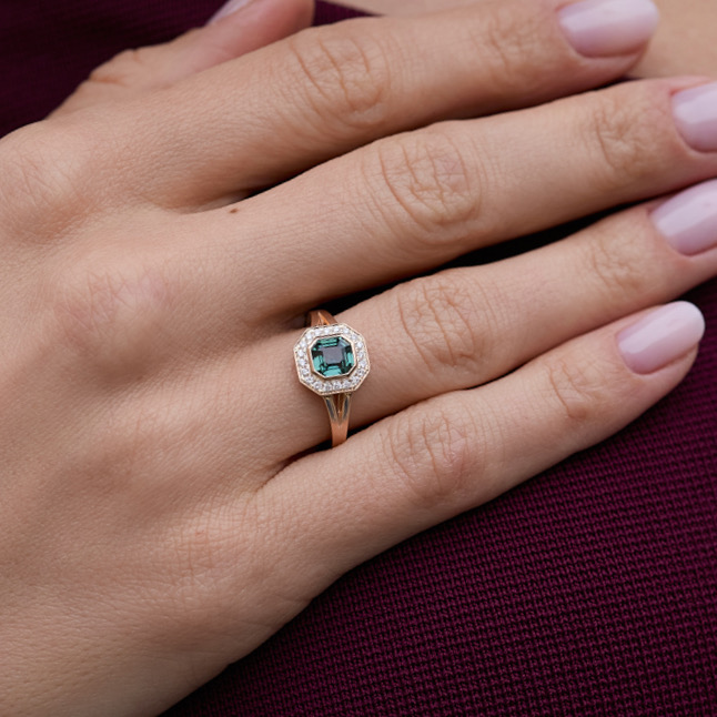 Bague Jaffna Art Déco - Saphir Teal 1.11 carats - Image 3